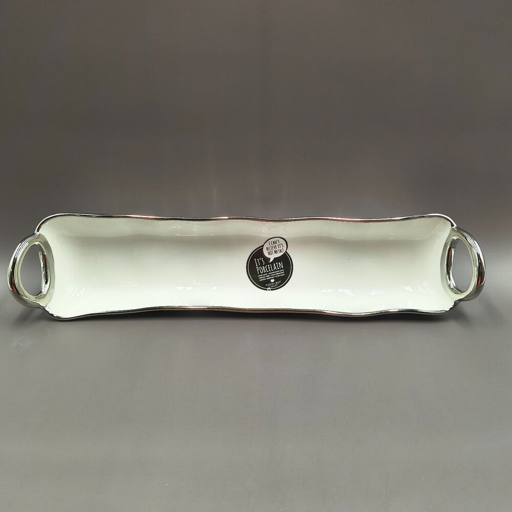 Pampa Bay Porcelain Cracker Cheese and Charcuterie Tray (White and Silver) NWOP